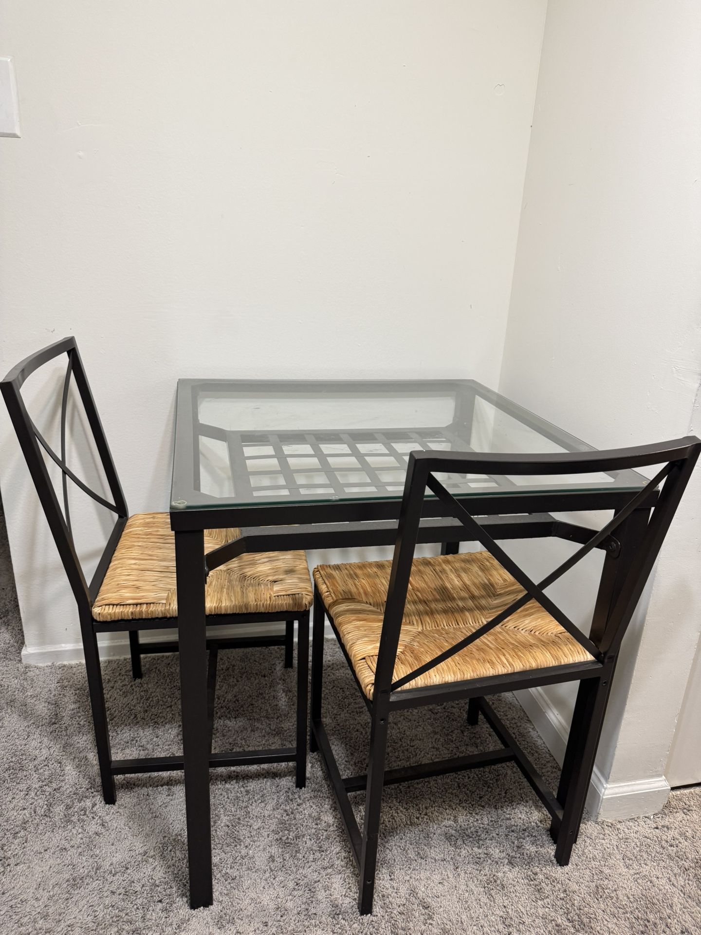 Glass Top Dining Table with 2 Chairs 