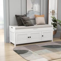41” White Storage Entry Bench w/ Storage [NEW IN BOX] **Retails for $325 <Assembly Required> 