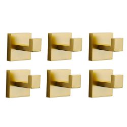 Stainless Steel Single J-Hook Robe/Towel Hook in Gold 6 Pack