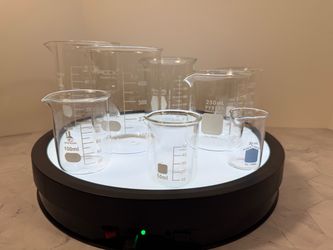 Lot of (8) Assorted Glass Beakers. low-form Griffin lab beakers, including branded pieces from Pyrex and Maccx Scientific. Have more posts with differ