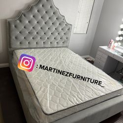 BRAND NEW QUEEN OVERSIZED HEADBOARD BED FRAME WITH NEW PILLOWTOP MATTRESS