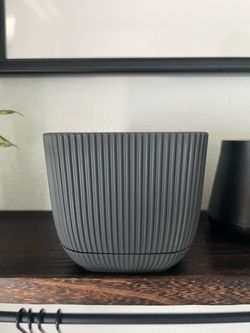 Black Ribbed Plant Pot with Saucer set of 6