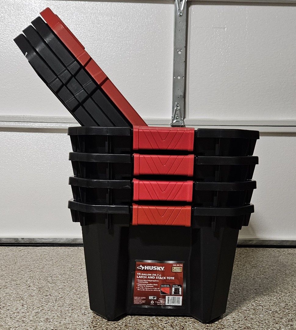 HUSKY 15 Gallon Latch & Stack Tote / Bin (4 count)