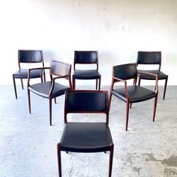 Set of 6 Model 65 & 80 JL Moller Mid Century Danish Modern  Dining Chairs