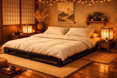 Japanese style queen size platform bed frame , heavy duty very sturdy, no box needed