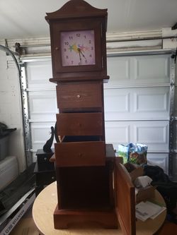 4 ft Musical floor clock with storage and 3 drawers