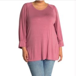 RDI Women's Size 1X Pink Bubble Long Sleeve Knit Keyhole Back Flowy Tunic Top  