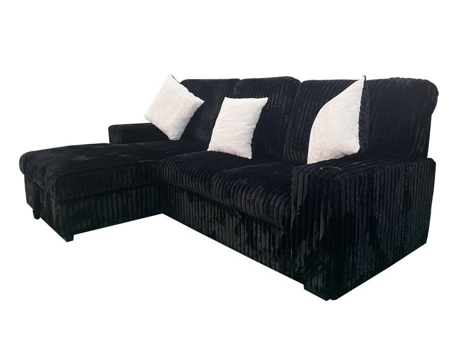 Venice Black Corduroy Storage Sleeper Sectional
