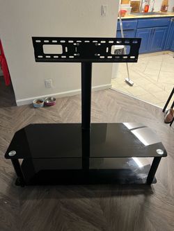 Black Glass TV Stand with Swivel Mount