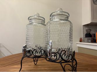 Dual Glass Drink Dispenser With Metal Pedestal