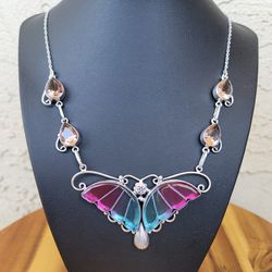 Rare Pink & Turquoise Bi color Butterfly Necklace