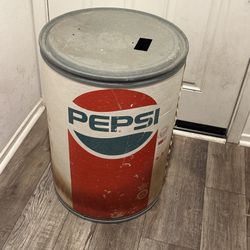 Vintage Large 27" Tall Pepsi Barrel Drum Bin Can Can Sonoco Kantech USA w/ LID