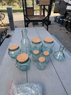 Recycled Glass Jar and Bottle Set with Cork Lids