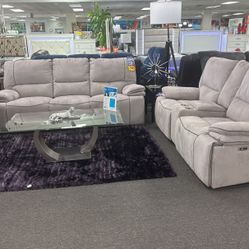 Weekend Special🚨Beautiful Light Grey Power Reclining Sofa&Loveseat Available Limited Time $1499