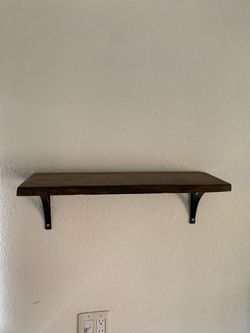 Rustic Wood Wall Shelf with Metal Brackets