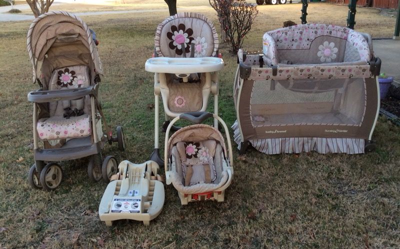 Baby Trend Matching Gabriella infant car seat, base and stroller (pack and play and high chair are sold)