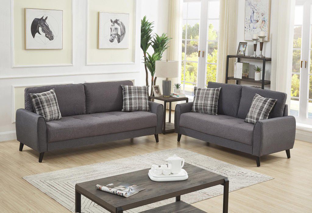 Gray Fabric Contemporary Sofa and Loveseat *BRAND NEW*