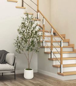 Pretty artificial plant Olive 🫒 tree 5 ft tall with tall planter! Brand new