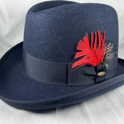 Scala Classico Men Wool Navy Fedora Size M Homburg Suit Godfather 