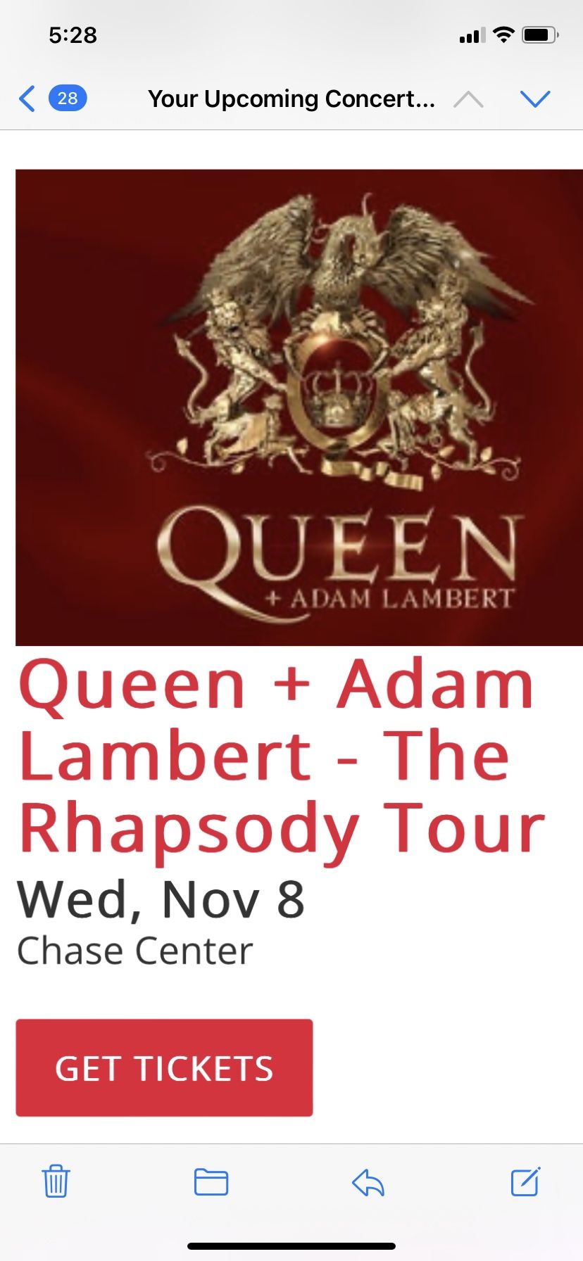 2 Tickets For Queen+Adam Lambert