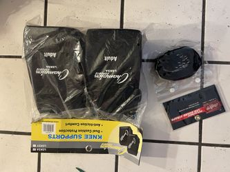 CHAMPION KNEE SUPPORTS (adult) AND RAWLINGS REPLACEMENT LEG GUARD STRAPS