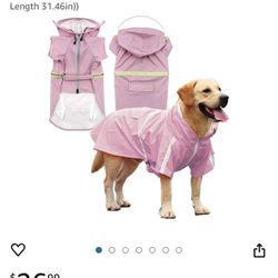 Dog Raincoat-Reflective Waterproof Dog Raincoat with Transparent Hat Large Dog Medium Dog (Pink, XXL(Back Length 31.46in))