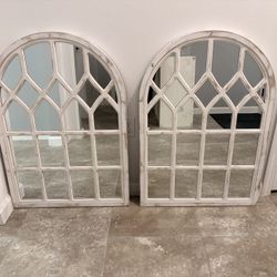 Medium Arched White Windowpane Antiqued Classic Accent Mirror