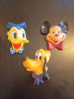 Vintage 1970s Disney Plastic Wall Plaques Set - Mickey, Donald, Pluto