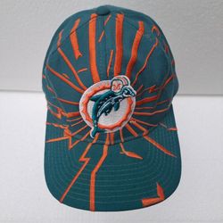 VTG 1990'S SHOCKWAVE LIGHTENING MIAMI DOLPHINS 3-D DOLPHIN NFL Baseball Cap Hat