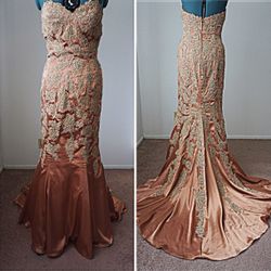 JOVANI PAGEANT PROM MERMAID BROWN BEIGE SATIN MERMAID DRESS SIZE 8