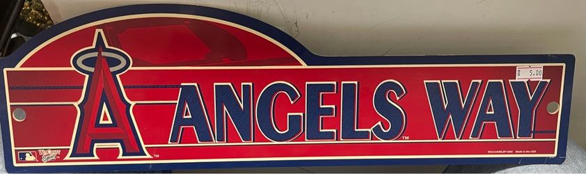 This is an officially licensed Los Angeles Angels "Angels Way" street-style plastic novelty sign