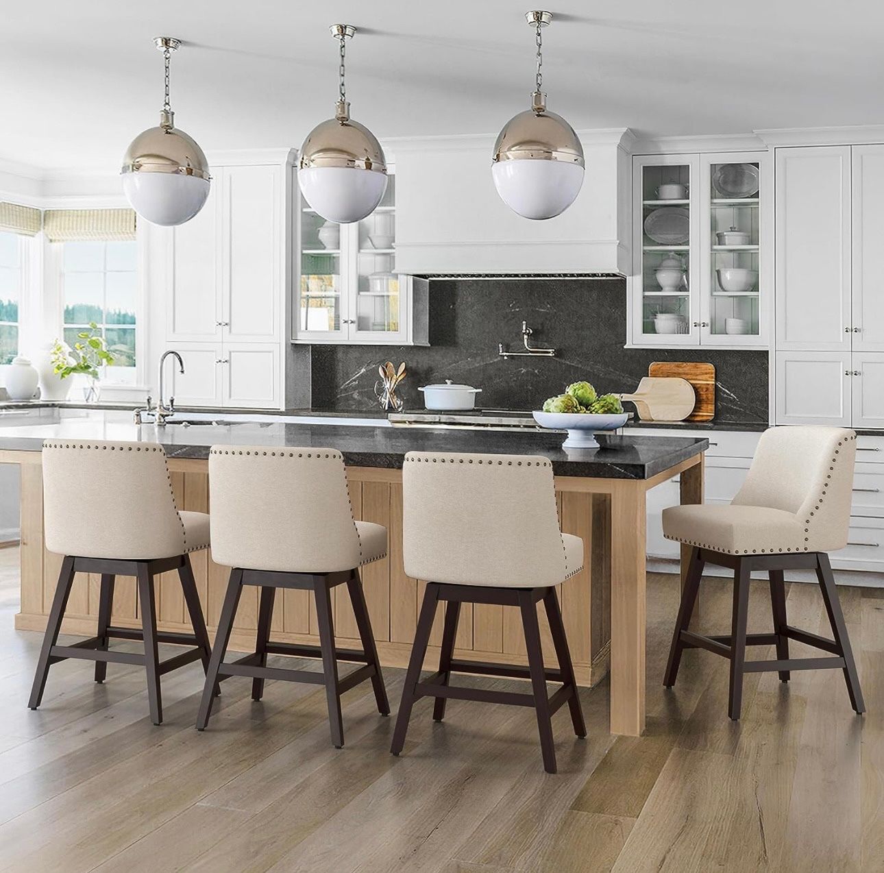 26 Inch Bar Stools Set of 4,  Linen Swivel Counter Stools with Back, Linen Fabric