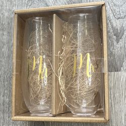 Mr and Mrs Gold Decal Bride Groom Wedding Stemless Champagne Flutes Glasses NIB