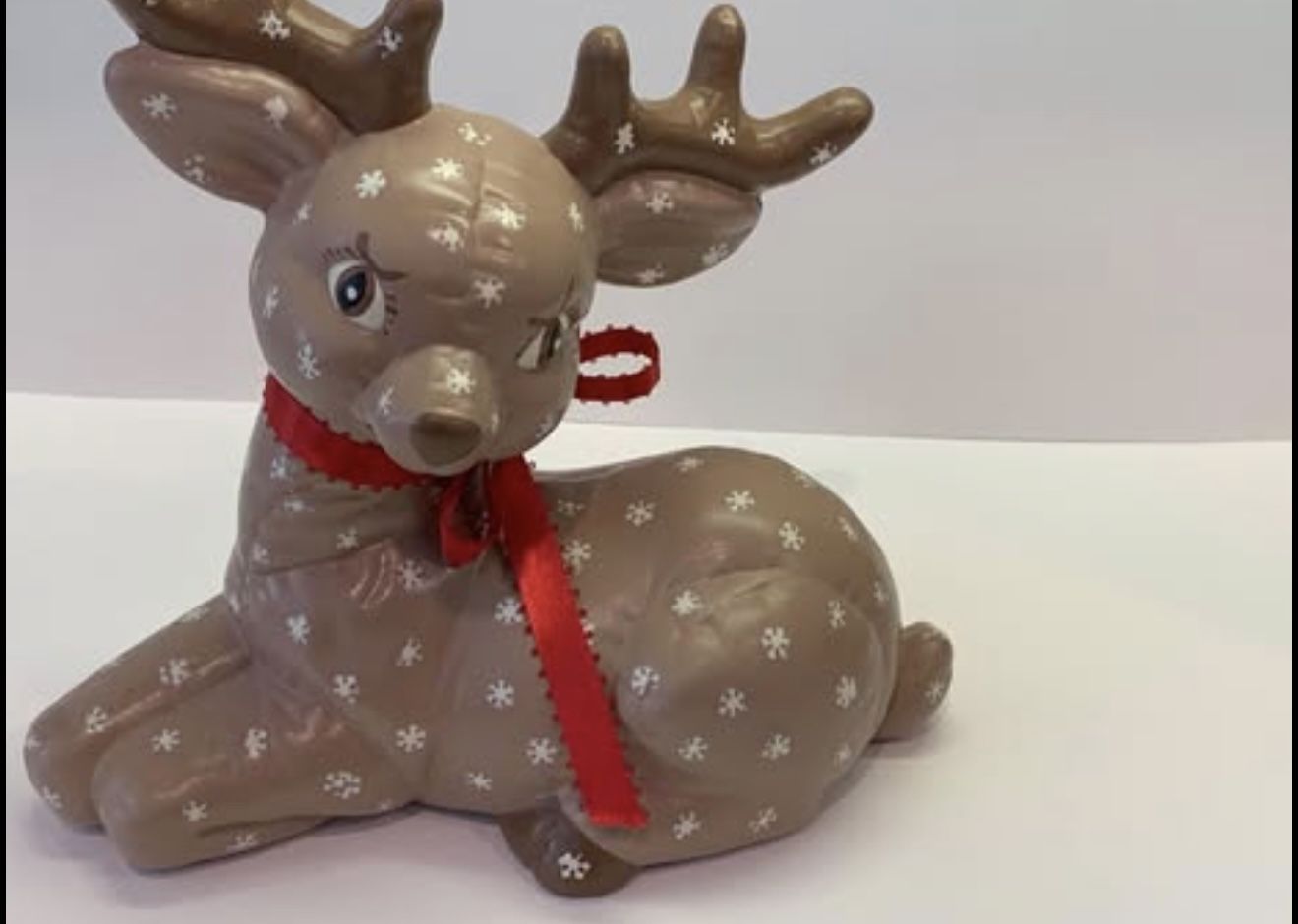 Vintage Kimple Reindeer - Ceramic Hand Painted Brown with White Snowflakes