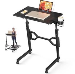 NEW Adjustable Mobile Standing Desk with Cup Holder