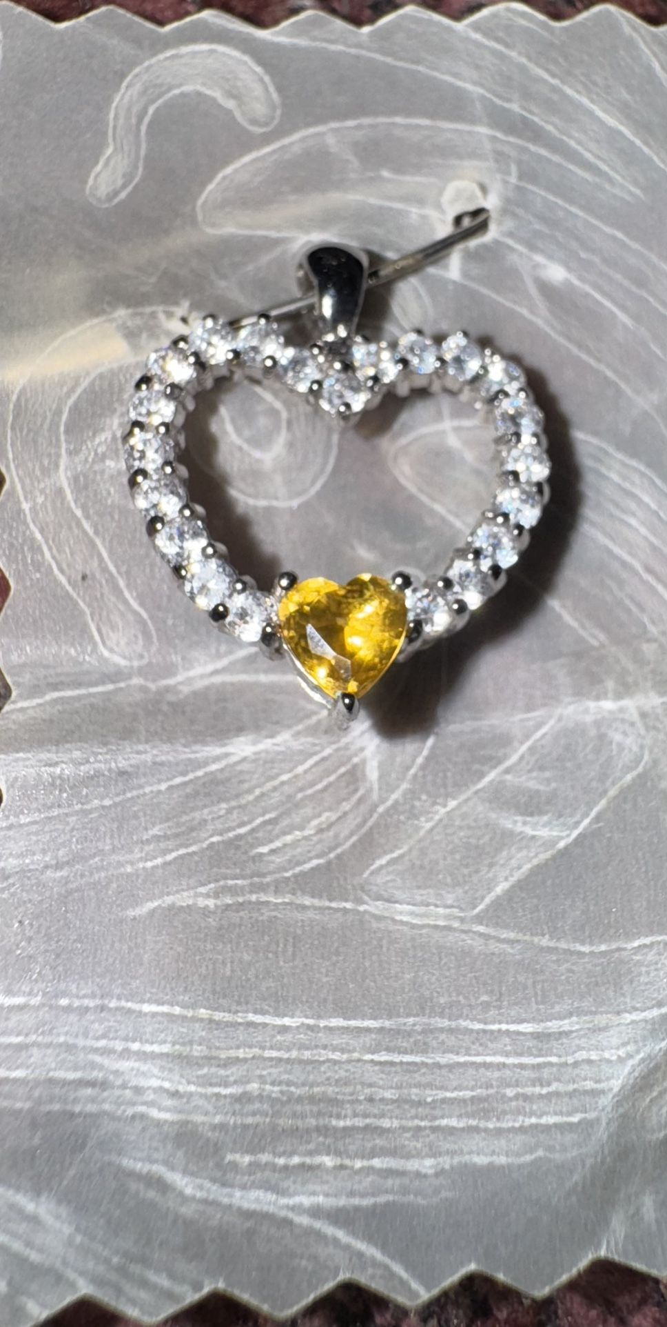 Vintage Sterling Heart Pendant with Citrine Heart Stone  