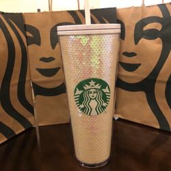 New! STARBUCKS Holiday 2020 White Sequins Cold Cup, Venti 24 Oz Tumbler