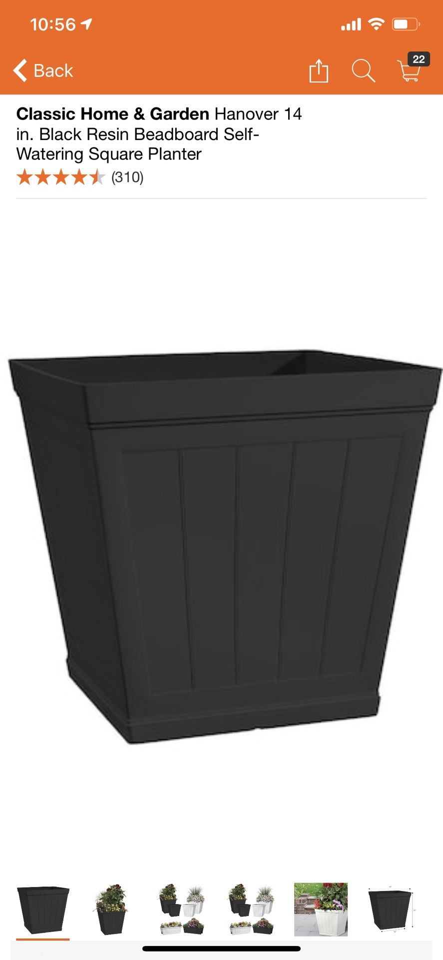 Classic Home & Garden Hanover 14 in. Black Resin Beadboard Self-Watering Square Planter