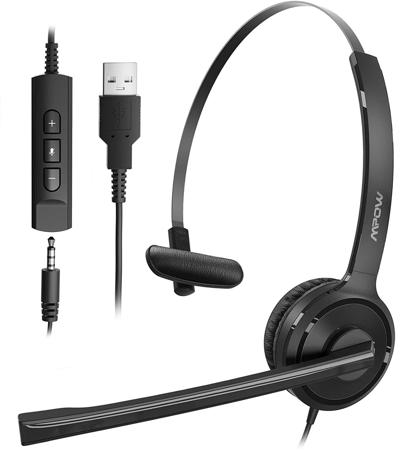 Mpow Single-Sided USB Headset Microphone Volume Control 270 Degree Boom Mic