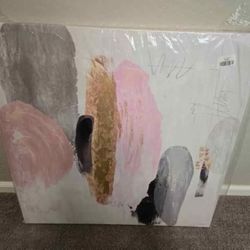 Pink Abstract Wall Art Hand-Painted Pink and Gold Abstract