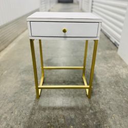 White & Gold Night Stand/ End Table with Drawer (Only 1 Left)