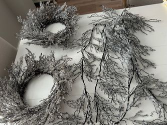 Icicle frosted Wreaths and Branch Garlands Set