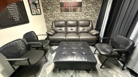 Leather couch with ottoman