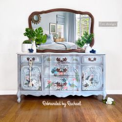 French Provincial Peacock Dresser With Faux Marble Top
