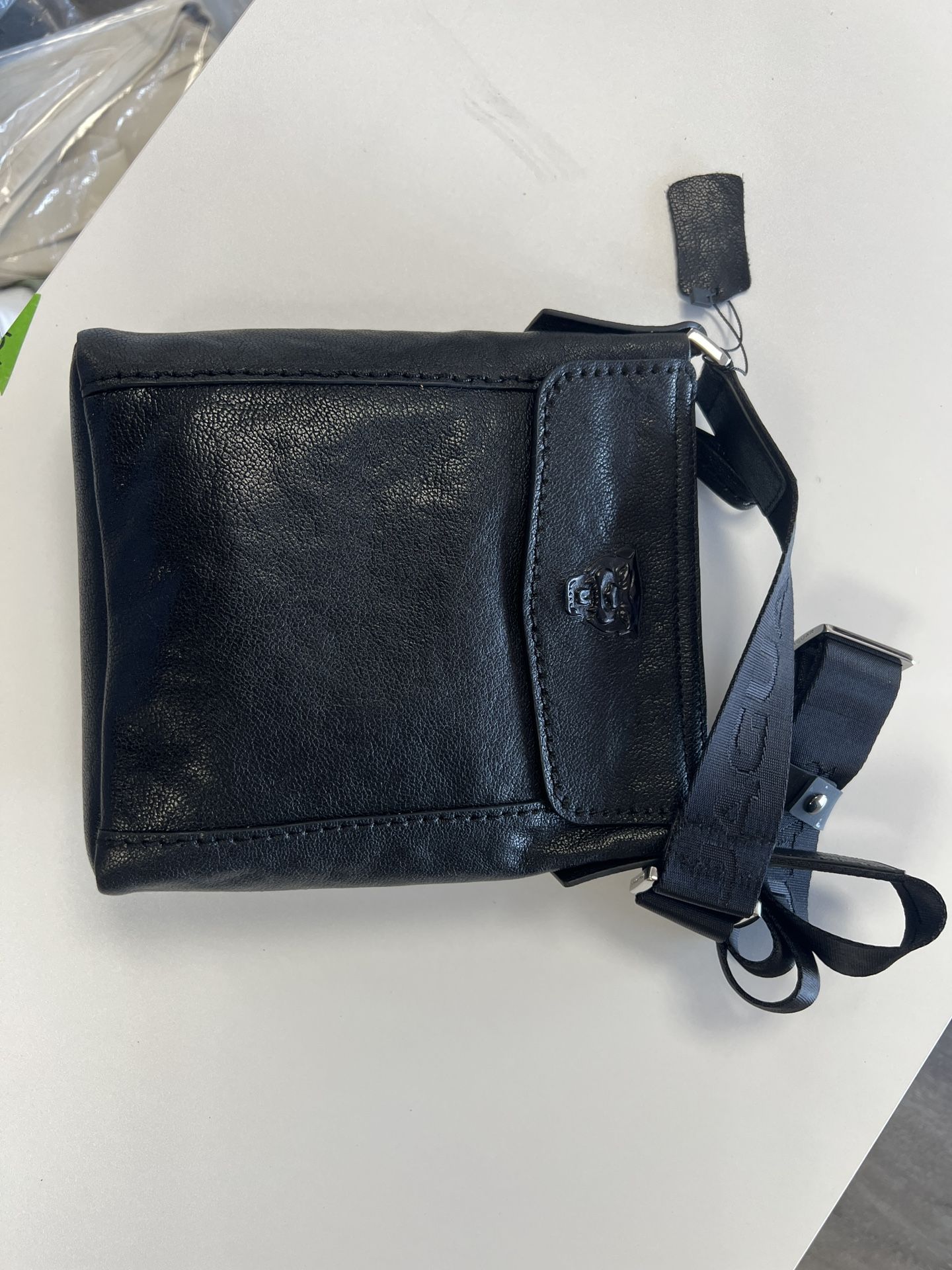 Real Cowhide Leather Flap Crossbody Bag - Black