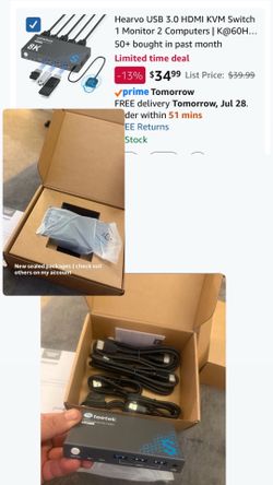 USB 3.0 HDMI KVM Switch 1 Monitors 2 Computers, 4K@60Hz KVM Switches for 2 Computers Sharing Monitor Keyboard Mouse Hard Drives Printer, with EDID Ada