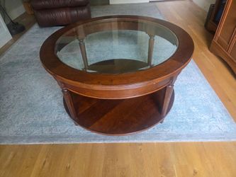 Round Wood and Glass Coffee Table