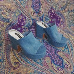 Nine West Denim Wedge Sandals 