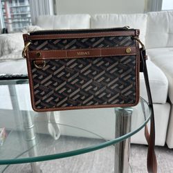 Versace Crossbody Bag Brown Leather 