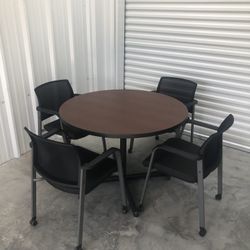 Round 42” Conference Room Table & Four Chairs
